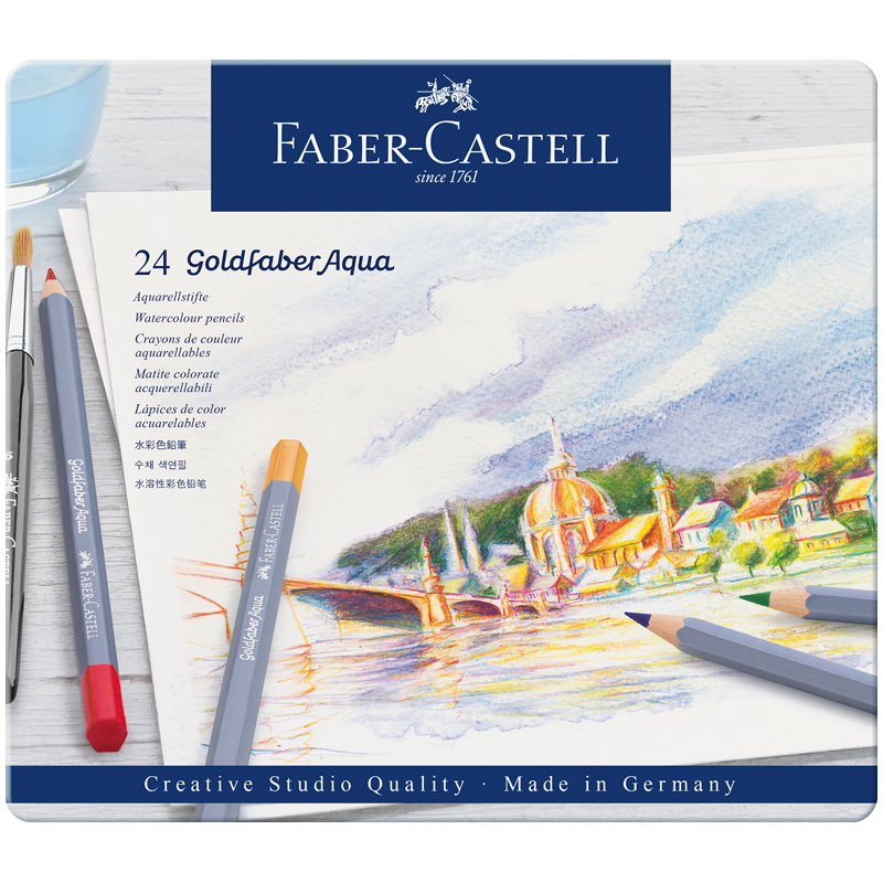 Карандаши акварельные художественные Faber-Castell "Goldfaber Aqua", 24цв., метал. коробка