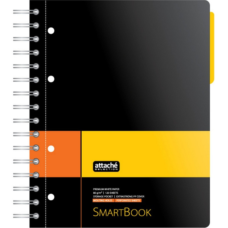 Бизнес-тетрадь SMARTBOOK А5 120л. клетка,спир,микроп,разд,карм,жел-оран