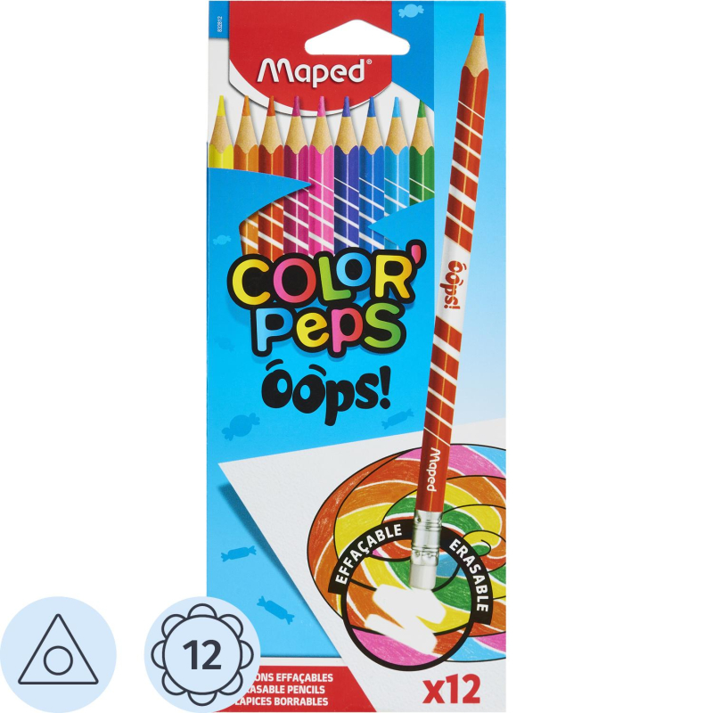 Карандаши цветные Maped COLOR'PEPS OOPS пластик,c ластиком,12цв/наб,832812