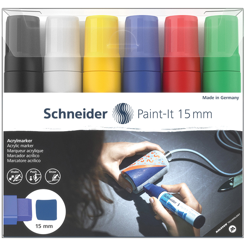 Набор маркеров акриловых Schneider "Paint-it 330", 15мм, ассорти, 6шт.