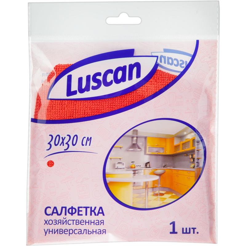 Салфетка хозяйственная Luscan из микрофибры универ 200г/м2 30х30см красная