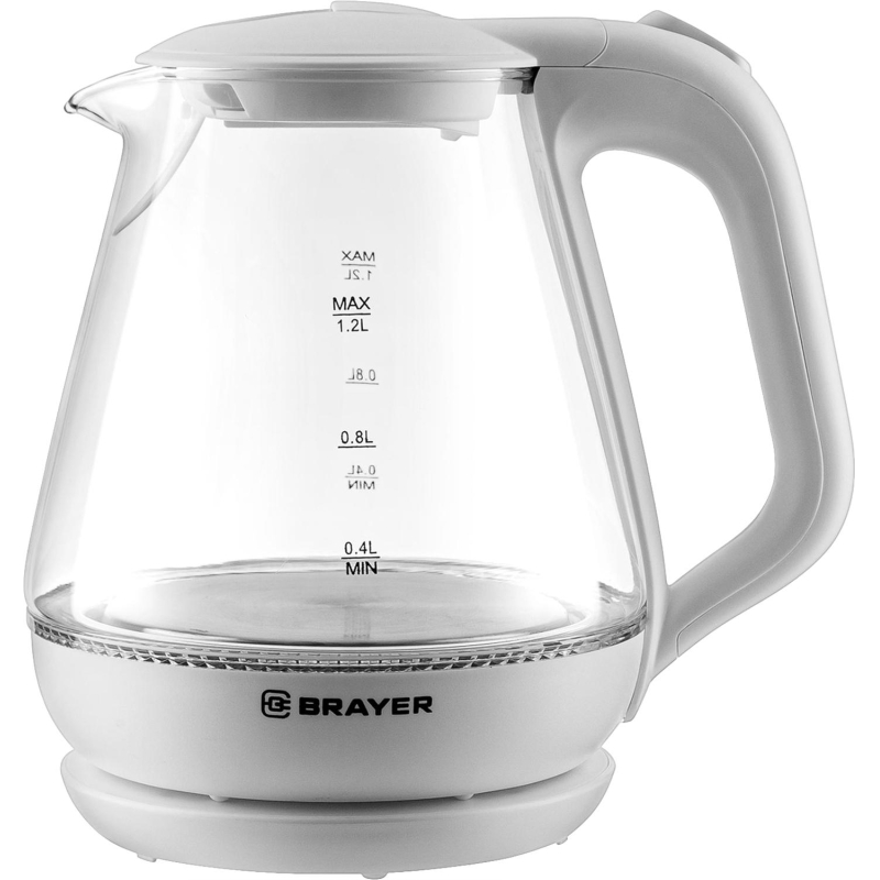 Чайник электрический BRAYER BR1063WH, 1630 Вт, 1,2 л, стекл.корп, термометр