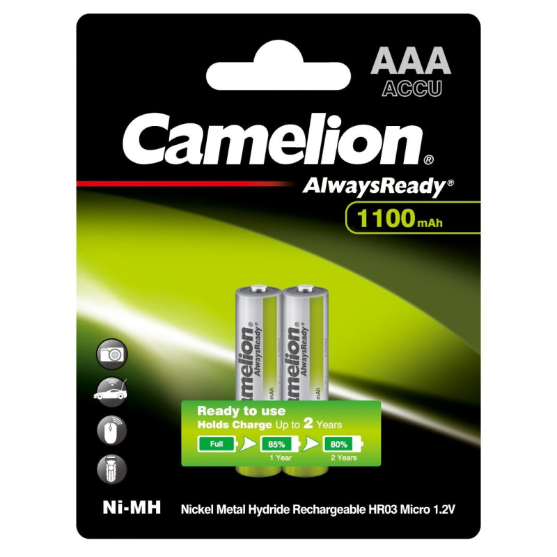 Аккумулятор AAA 1100 мАч Camelion Always Ready 2 штуки в упаковке Ni-Mh (15037)