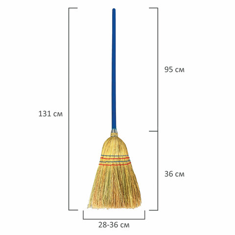 Веник-метла сорго LAIMA 1, натуральный, прошивной, с деревянным черенком 95 см, средний, 360х280 мм,
