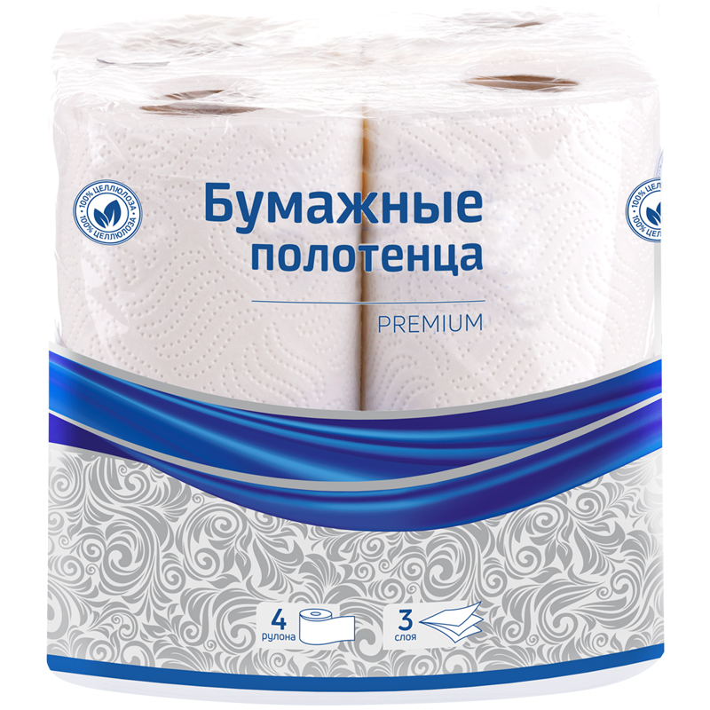 Полотенца бумажные в рулонах OfficeClean "Premium", 3-слойные, 11м/рул, тиснение, белые, 4шт.