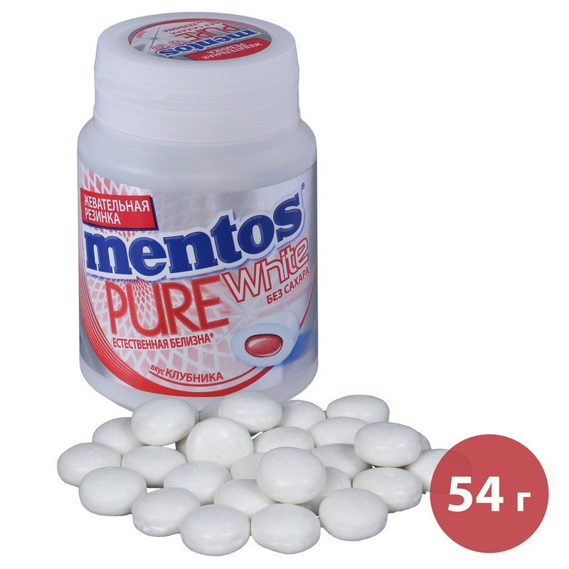 Жевательная резинка Mentos Pure White Клубника, 54г