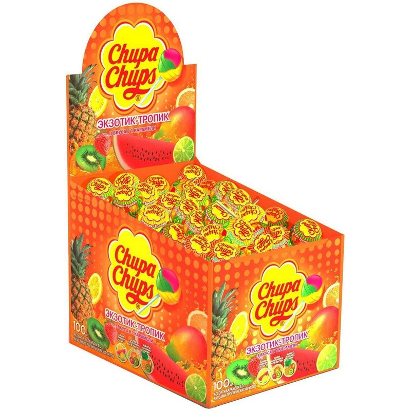 Карамель Chupa Chups ЭКЗОТИК ТРОПИК 12г,100шт/уп АССОРТИ 1488300