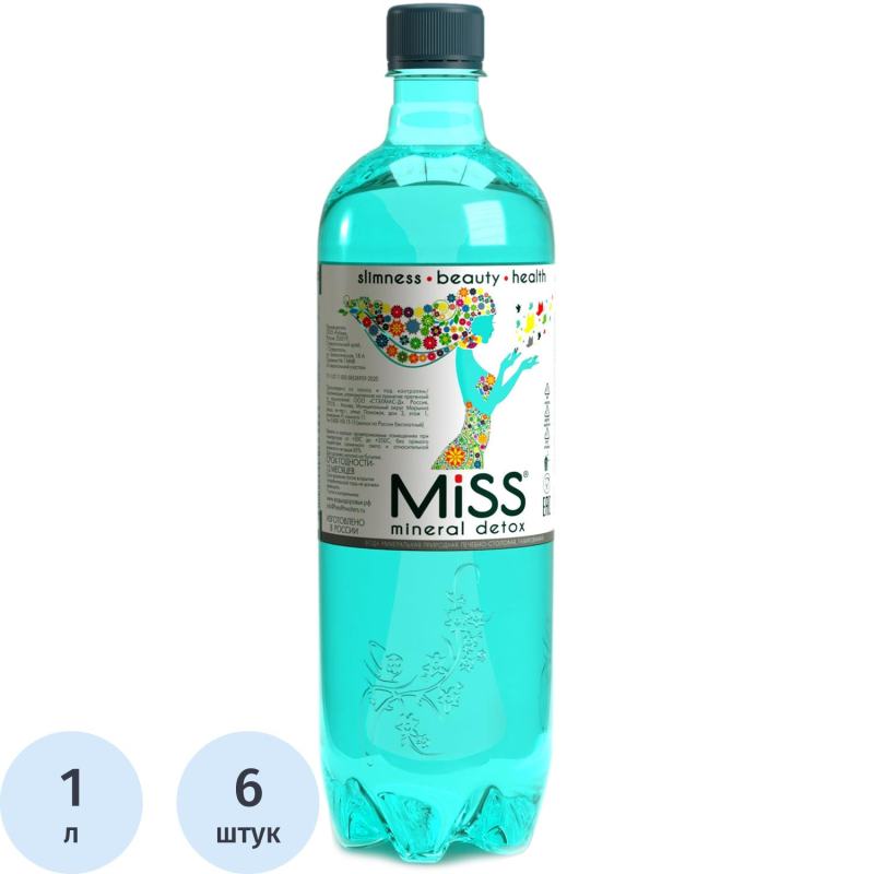 Вода минеральная MISS MINERAL DETOX ТЗ газ 1л пэт