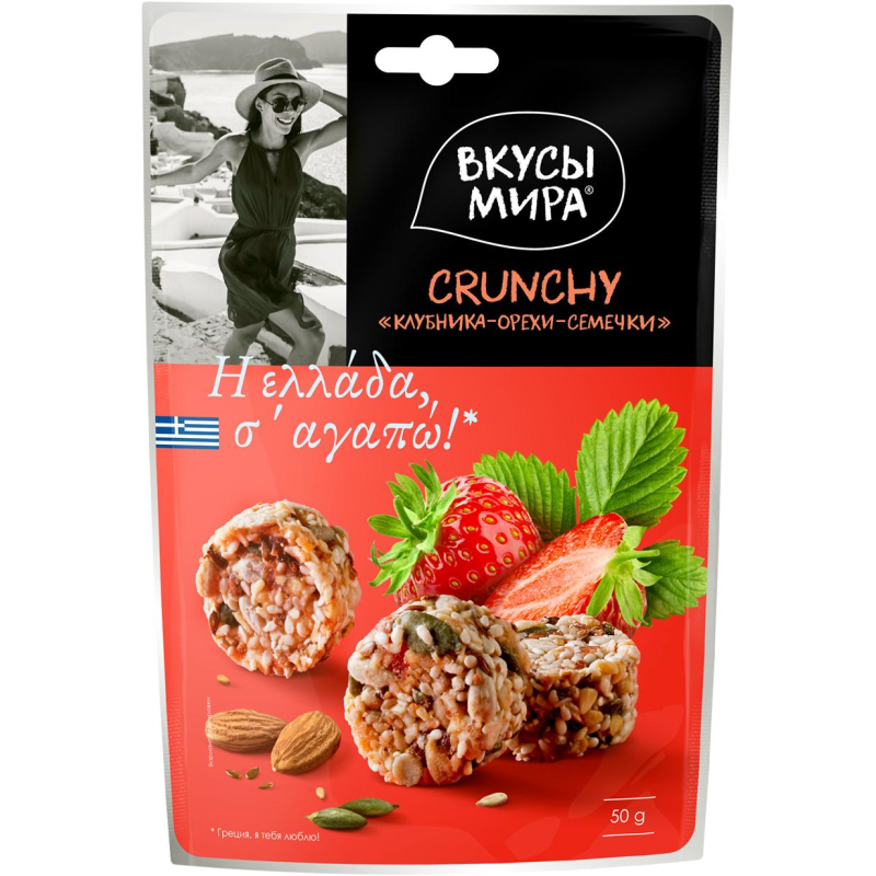 Коктейль Вкусы мира Crunchy Клубника-орехи-семечки, 50г