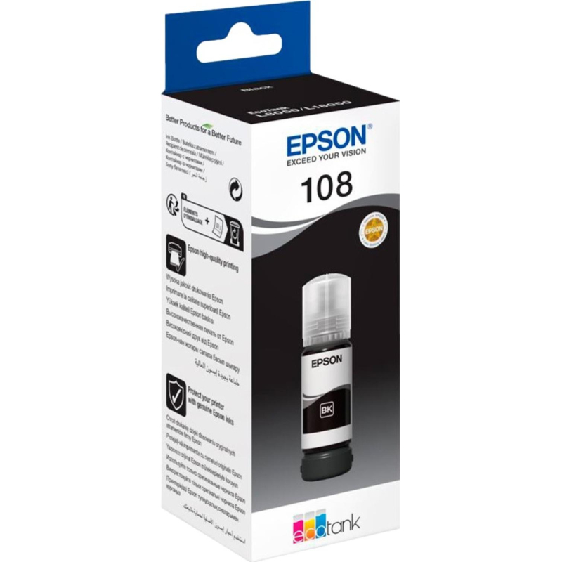 Чернила Epson 108 EcoTank Ink C13T09C14A для Epson L8050/L18050, Black 70ml