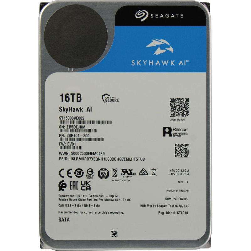 Жесткий диск Seagate SkyHawk Al 16TB 3.5 SATA 7200rpm, 256MB ST16000VE002