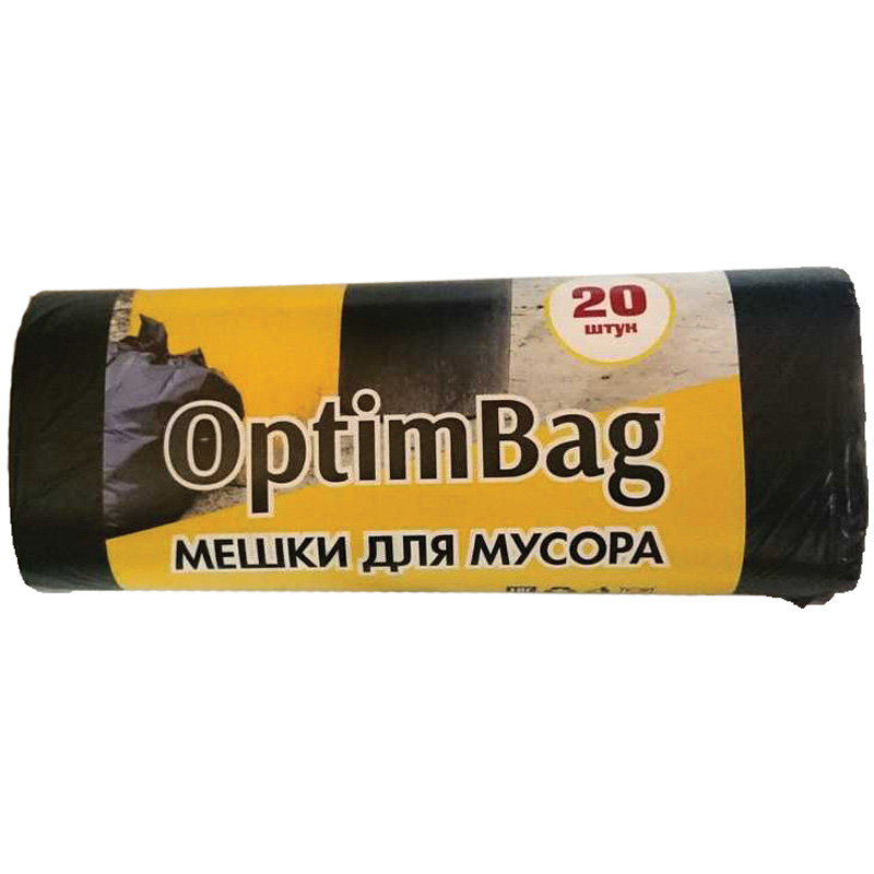 Мешки для мусора 30л КБ "Optim Bag" ПНД, 48*58см, 10мкм, 20шт., черные, в рулоне