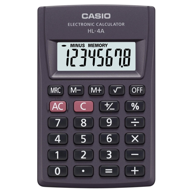 Калькулятор CASIO карман. HL-4А 8 разряд., крупн.диспл. батарей