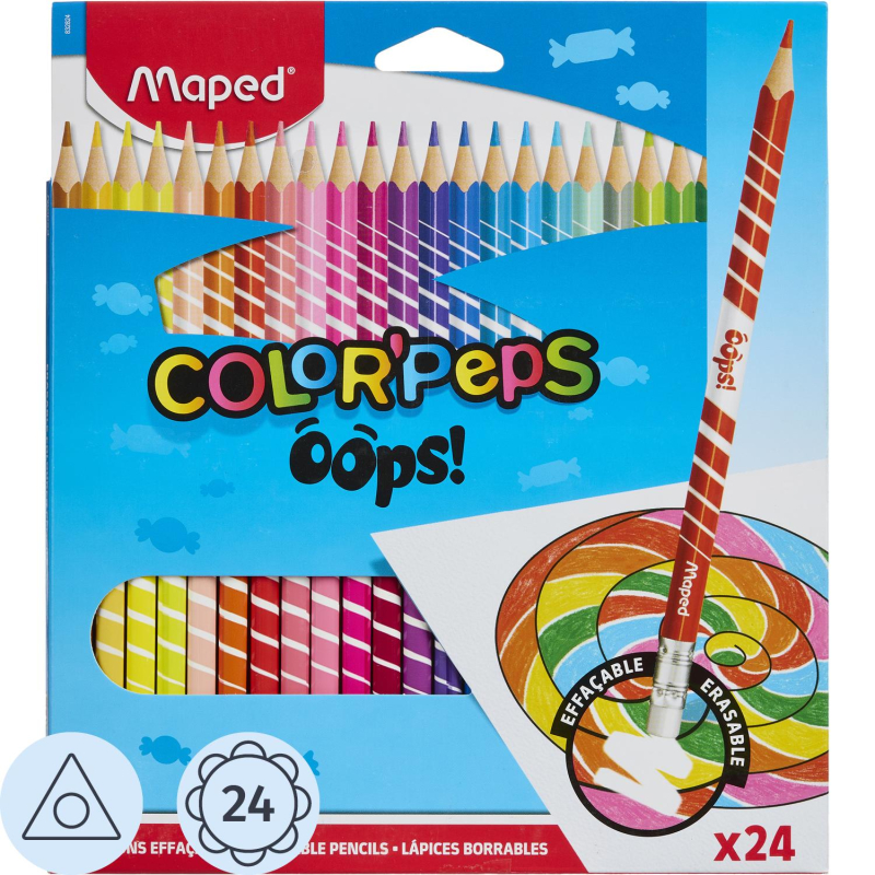 Карандаши цветные Maped COLOR'PEPS OOPS пластик,c ластиком,24цв/наб,832824