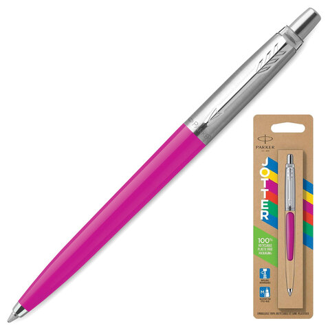 Ручка шариковая PARKER "Jotter Orig Magenta", корпус розовый, детали хром, блистер, синяя, 2075996