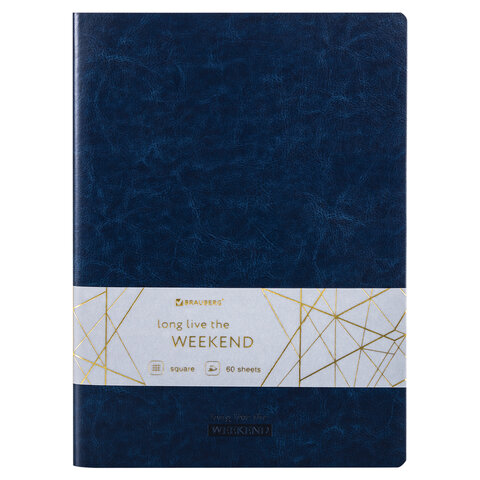 Тетрадь 60 л. в клетку обложка гладкий кожзам, сшивка, А4 (210х297мм), ТЕМНО-СИНИЙ, BRAUBERG VIVA, 4