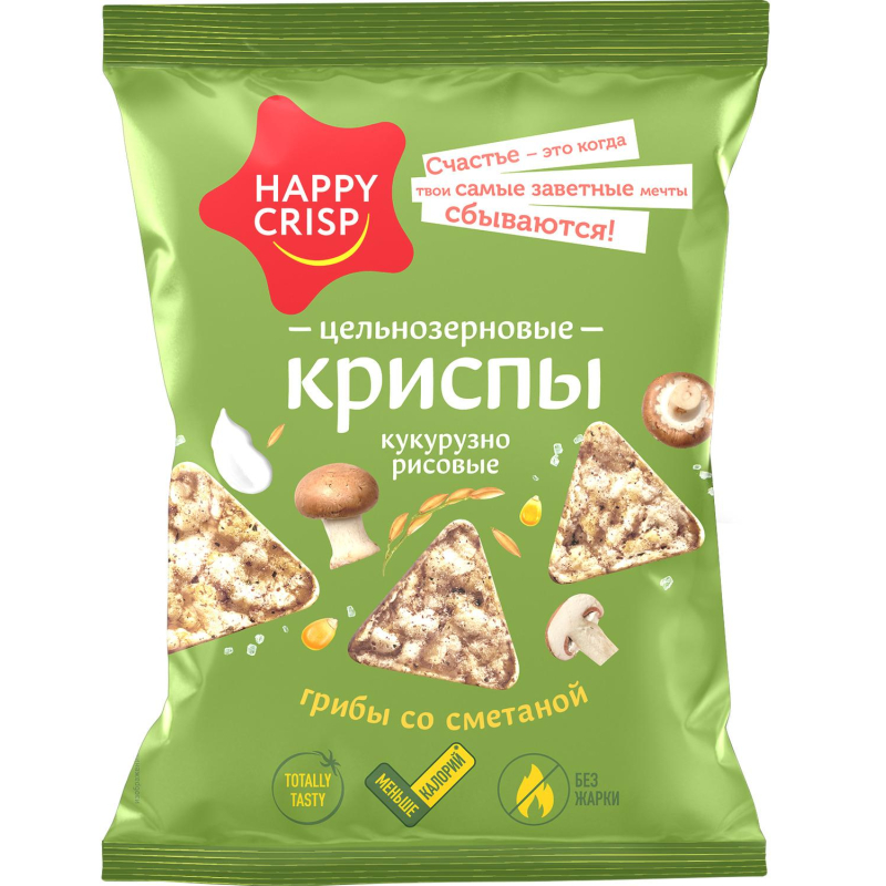 Чипсы Happy Corn цельно кукурузно рисовые,гр сметаной, без жарки 50гx18ш/УП