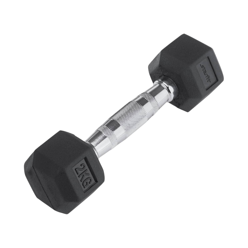 Гантель гексагональ STARFIT DB-301 2кг, обрезинен черн, УТ-00019783