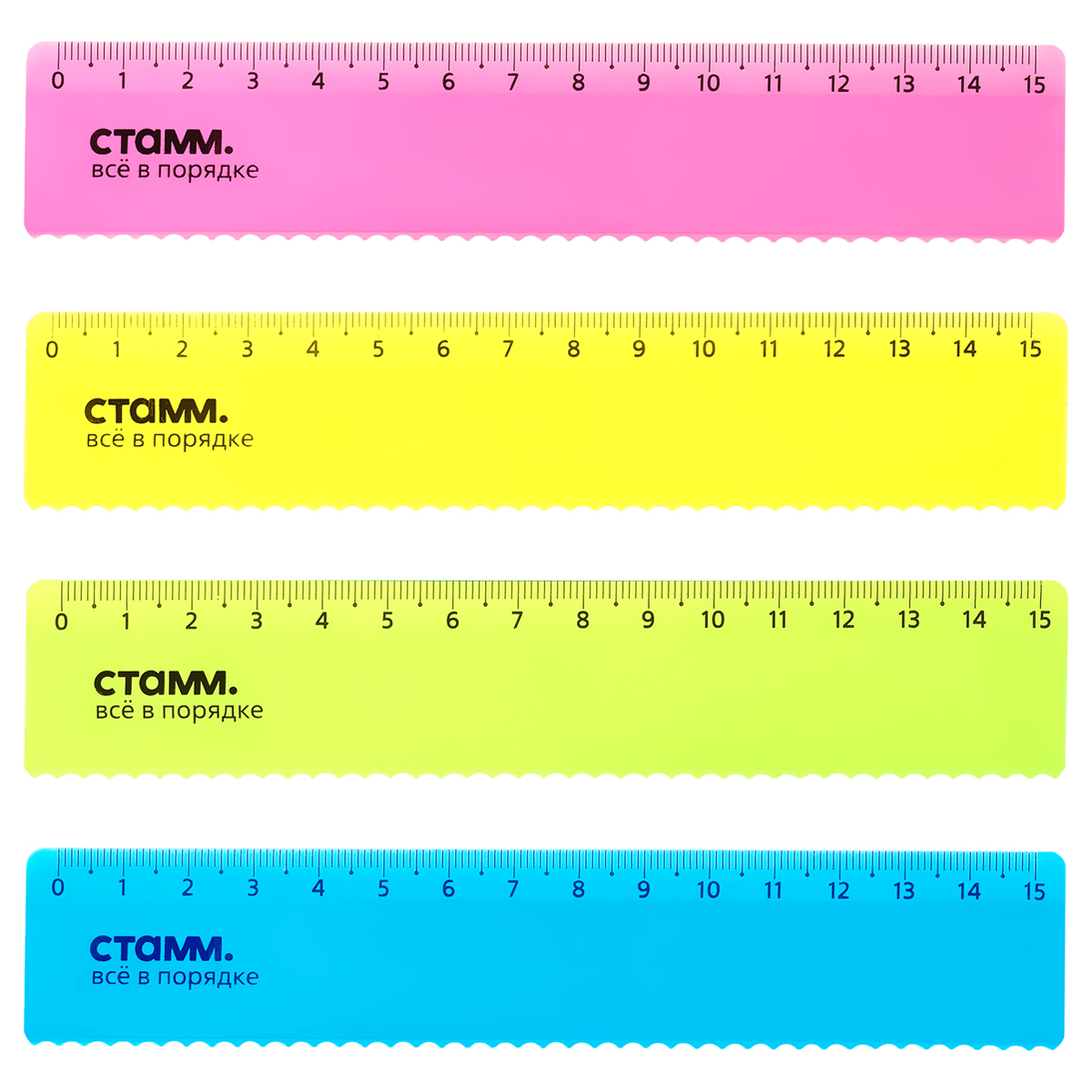 Линейка 15см СТАММ, пластиковая, с волнистым краем, прозрачная, неоновые цвета, ассорти, европодвес