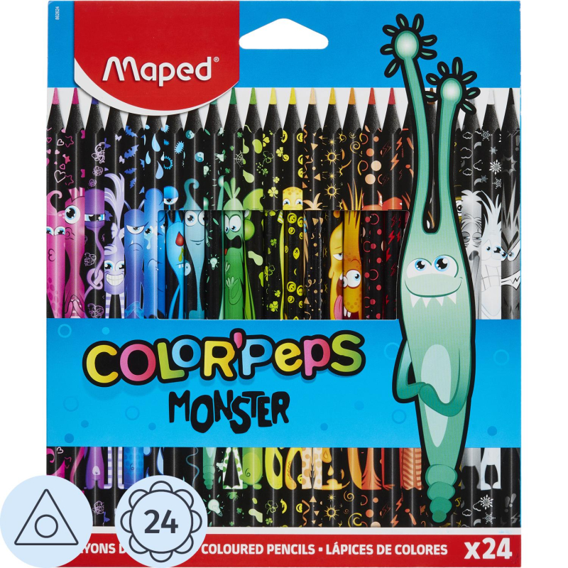 Карандаши цветные Maped BLACK MONSTER трехгранные,пластик,24цв/наб,862624