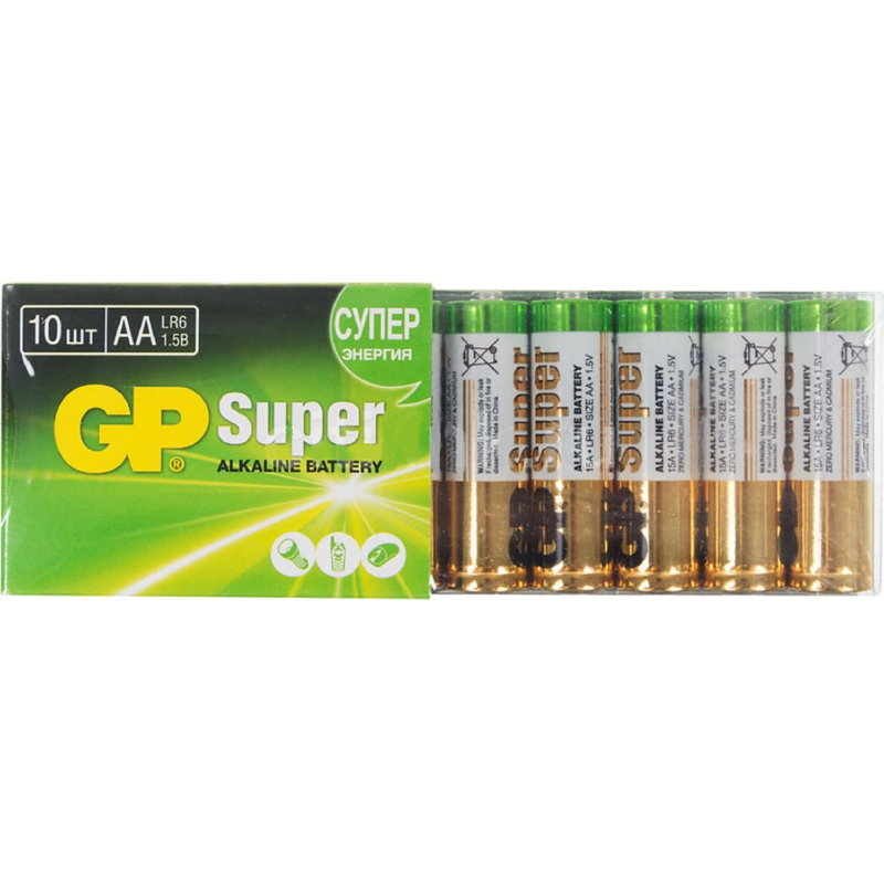 Алкалиновые батарейки GP АA 10 шт Super Alkaline 15A-2CRB10