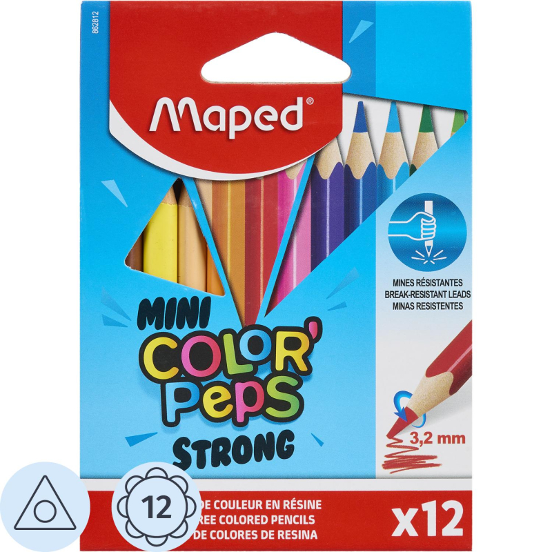 Карандаши цветные Maped COLOR'PEPS STRONG MINI 3хгр,пластик,12цв/наб,862812