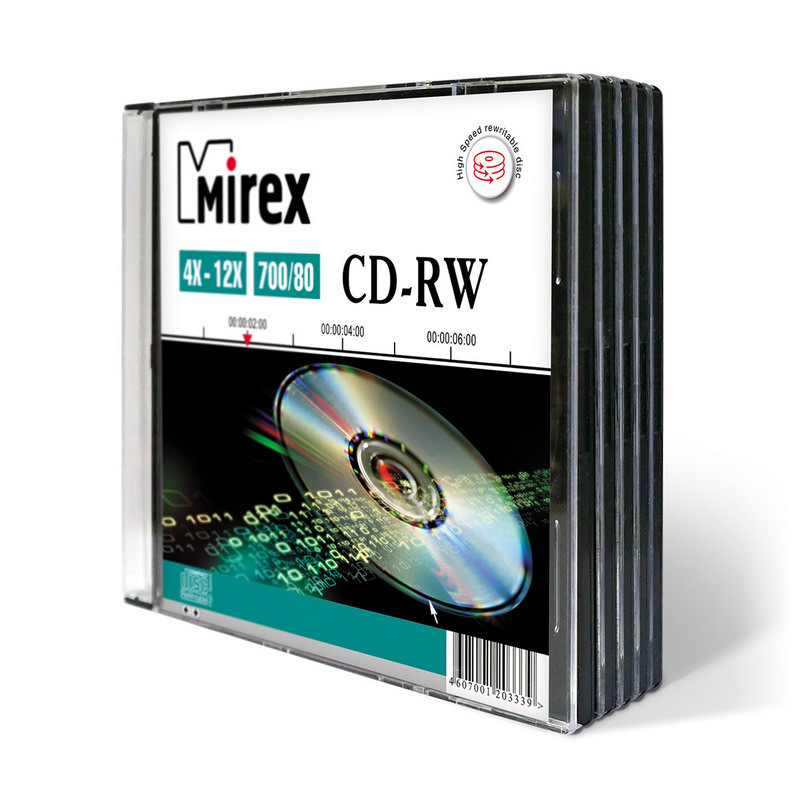 Диск CD-RW Mirex 0.7 ГБ 4x -12x slim box UL121002A8F (5 штук в упаковке)