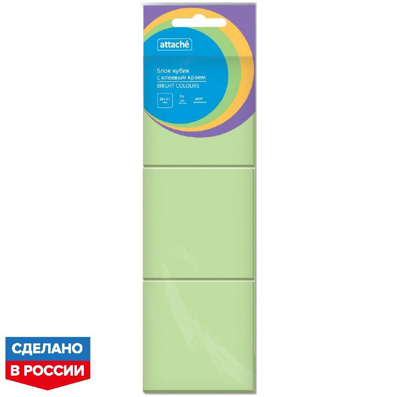 Стикеры Attache Bright colours 38х51 мм пастельные салатовые (3 блока по 100 листов)