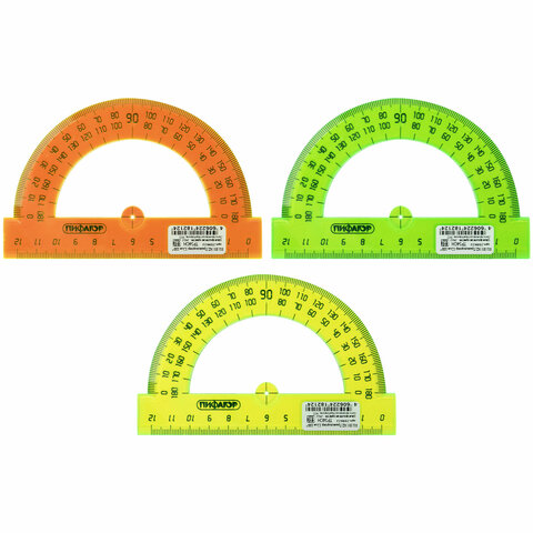 Транспортир 12 см, 180 градусов, прозрачный, неоновый, ассорти