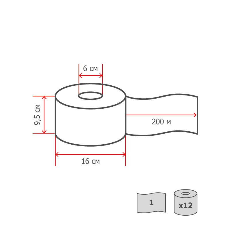 Бумага туалетная д/держ. мини 1сл. 200м 12рул.