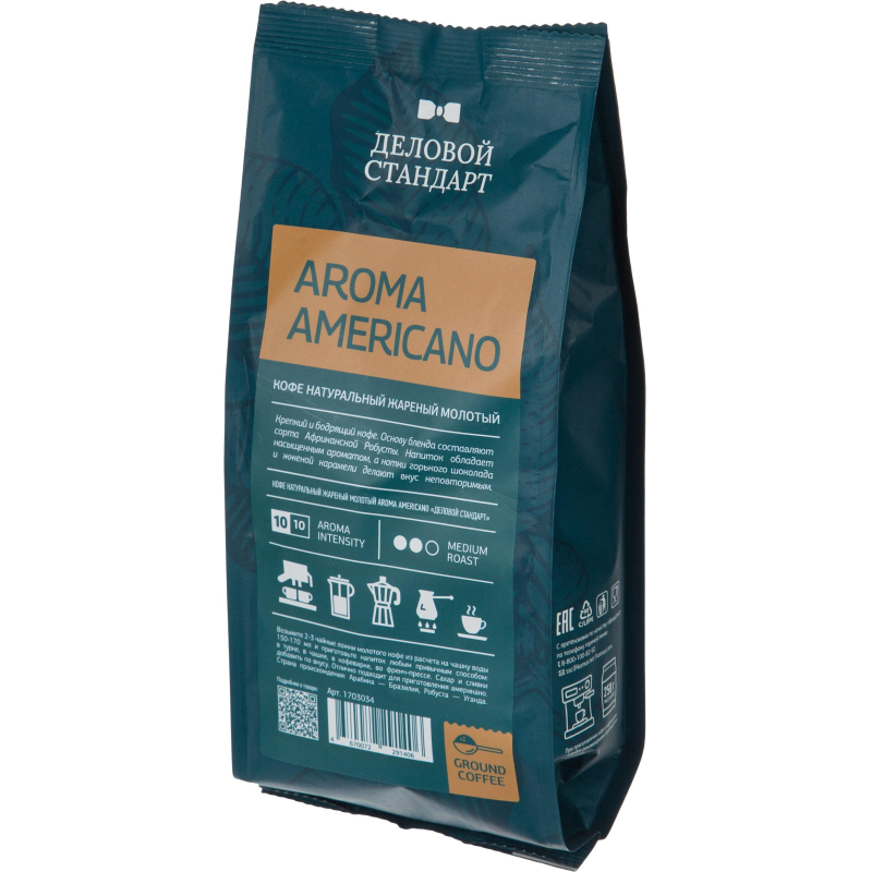 Кофе Деловой Стандарт Aroma Americano молотый натуральный жареный, 250г