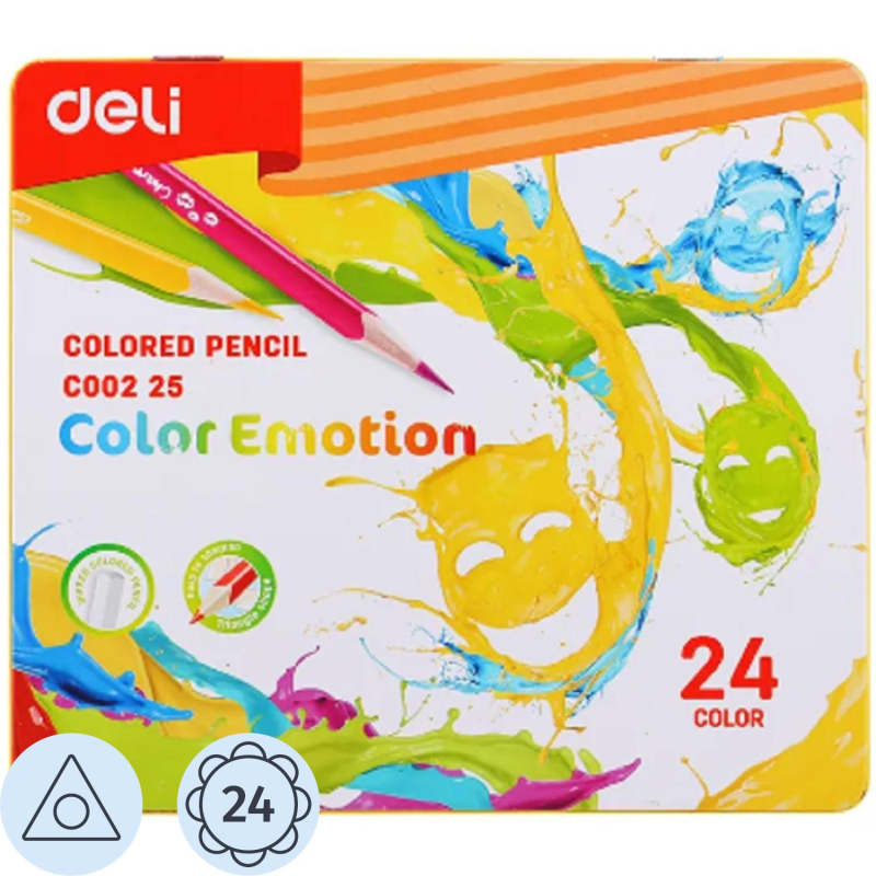 Карандаши цветные Deli EC00225 Color Emotion липа 24цв/наб. мет.кор