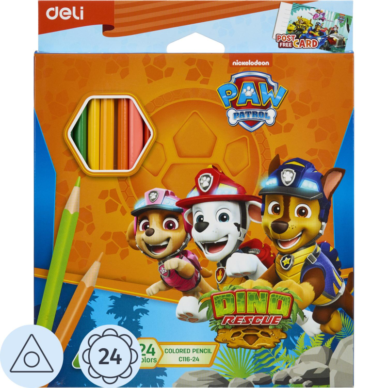 Карандаши цветные Deli Paw Patrol трехгран,заточен,24цв/наб,картон EC116-24