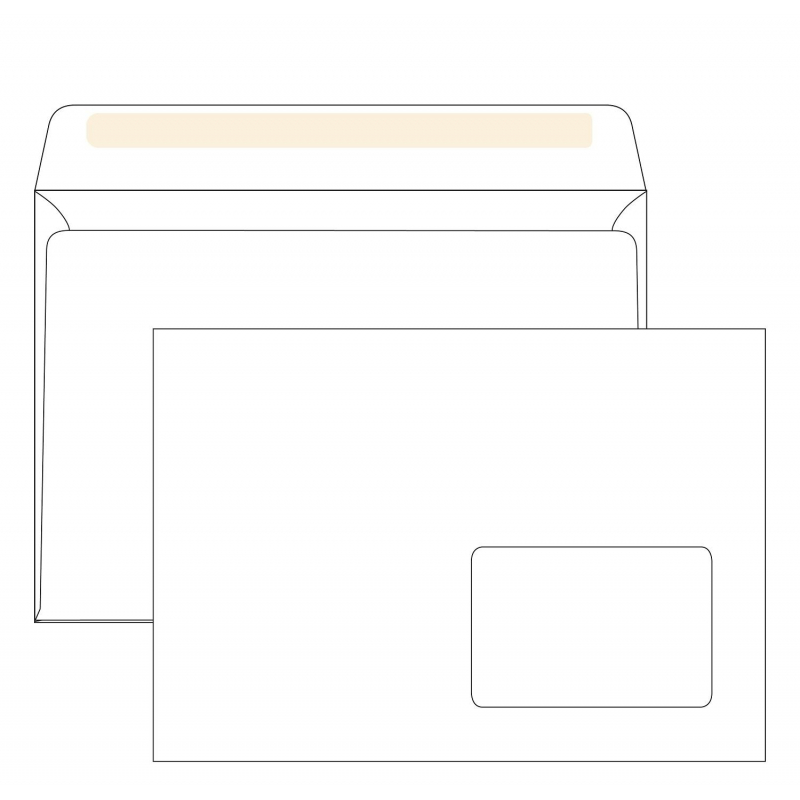 Конверт С5 (162х229мм), декстрин, пр.окно 90х60 без запечатки, 80г, 1000шт