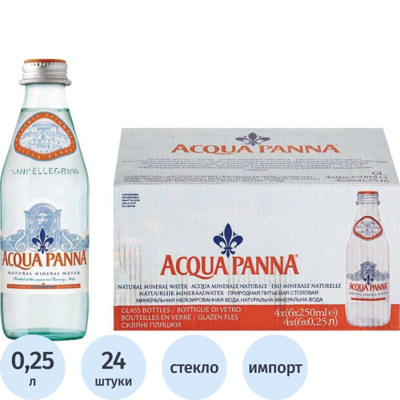 Вода минеральная Acqua Panna, негаз. стекло, 0,25 л