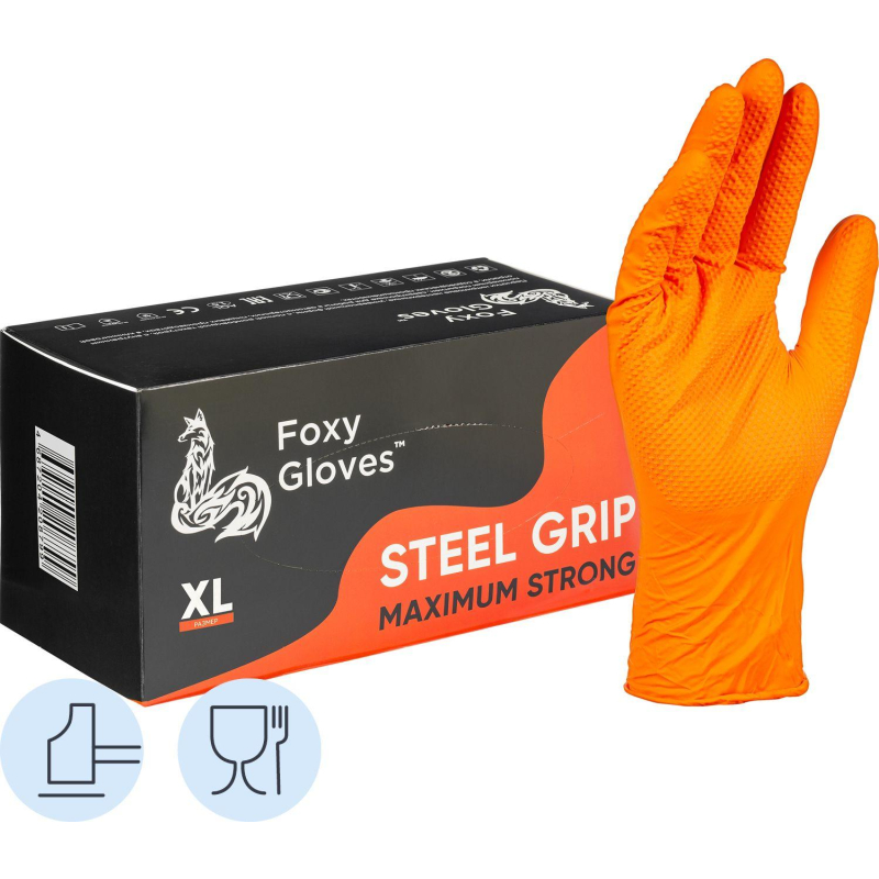 Перчатки одноразовые нитрил Steel Grip цв.оранжевый (50 пар/уп)р.XL,ПС