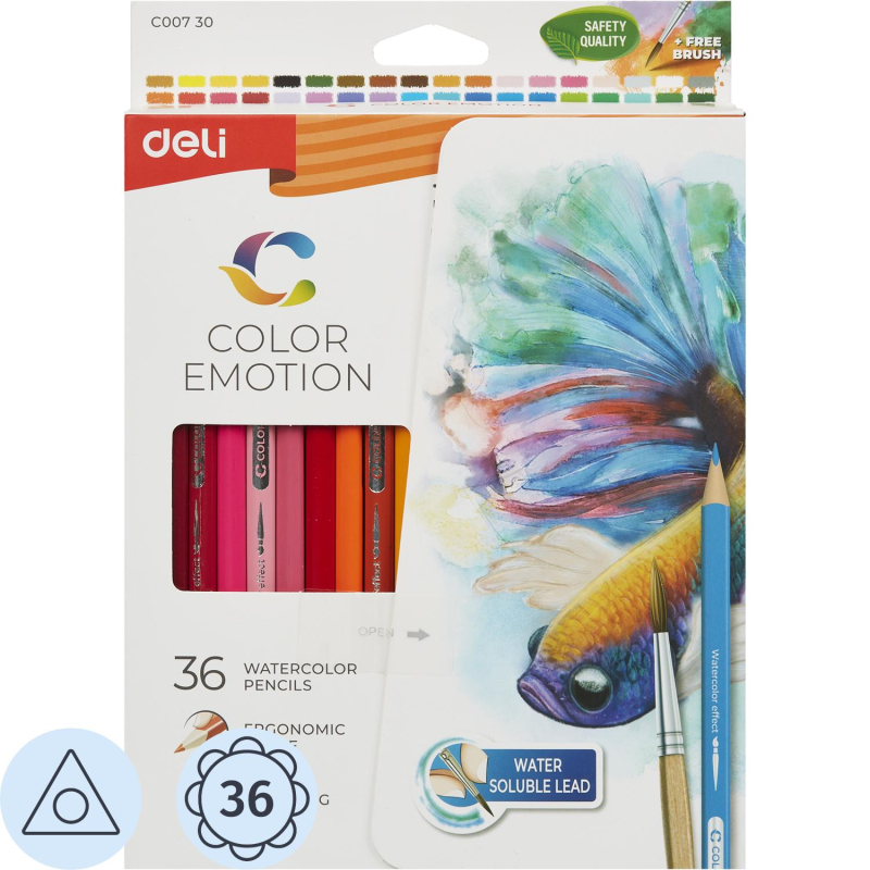 Карандаши цветные акварельные Deli EC00730 Color Emotion липа 36цв/наб