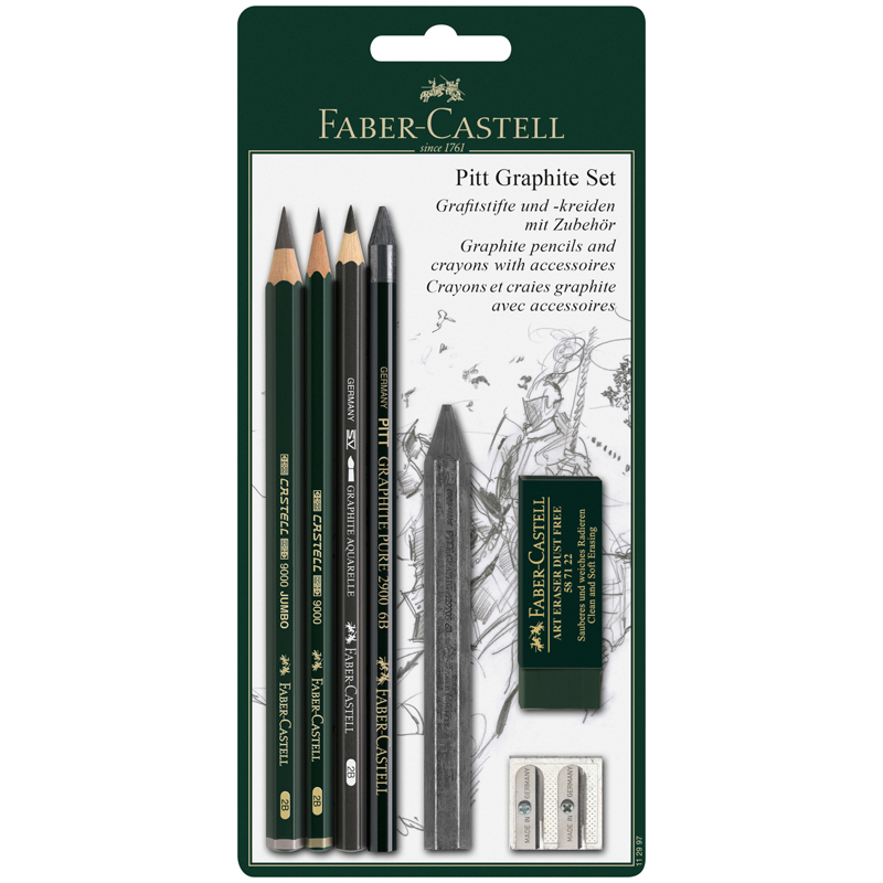 Набор карандашей ч/г Faber-Castell "Pitt Graphite", 5шт.+ластик+точилка, 2B/6B, заточен., блистер