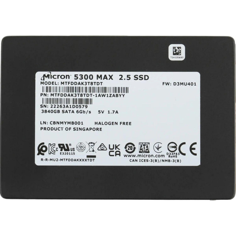 SSD накопитель Micron 5300 MAX 3840Gb/2.5/SATA3 (MTFDDAK3T8TDT-1AW1ZABYY)