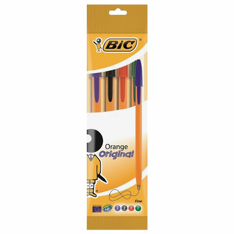 Ручки шариковые BIC "Orange", НАБОР 4 ЦВЕТА, узел 0,8 мм, линия 0,3 мм