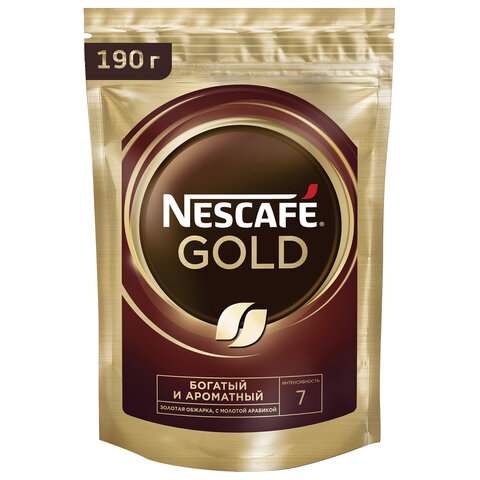 Кофе молотый в растворимом NESCAFE (Нескафе) "Gold", сублимированный, 190 г, мягкая упаковка, 124030