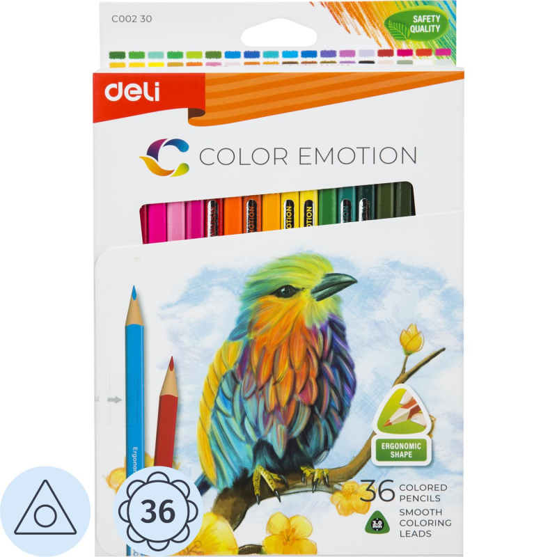 Карандаши цветные Deli Color Emotion EC00230 3-гран. липа 36цв/наб