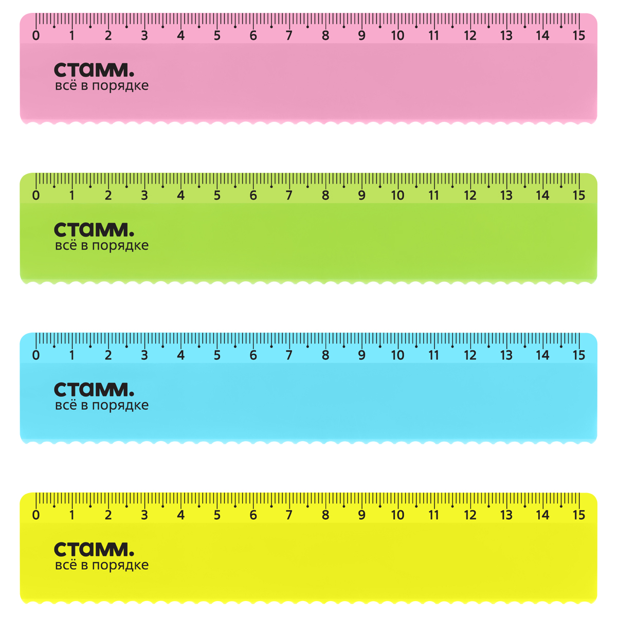 Линейка 15см Стамм "Neon Crystal", пластиковая, с волнистым краем, ассорти