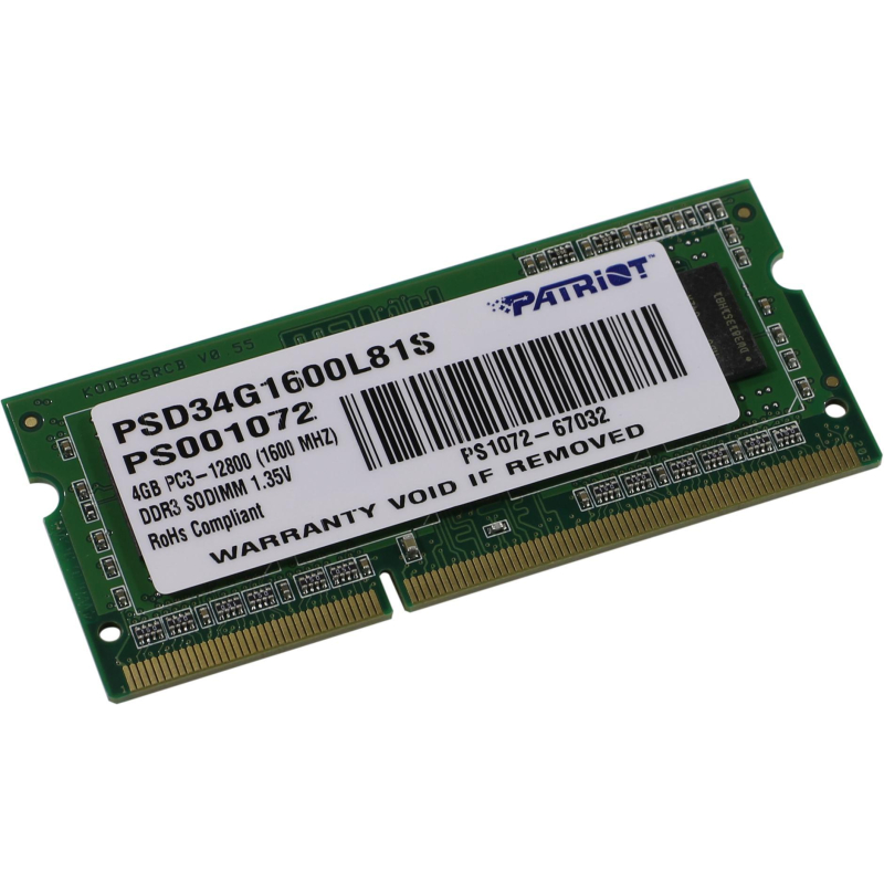 Оперативная память Patriot 4 ГБ PSD34G1600L81S (SO-DIMM DDR3L)