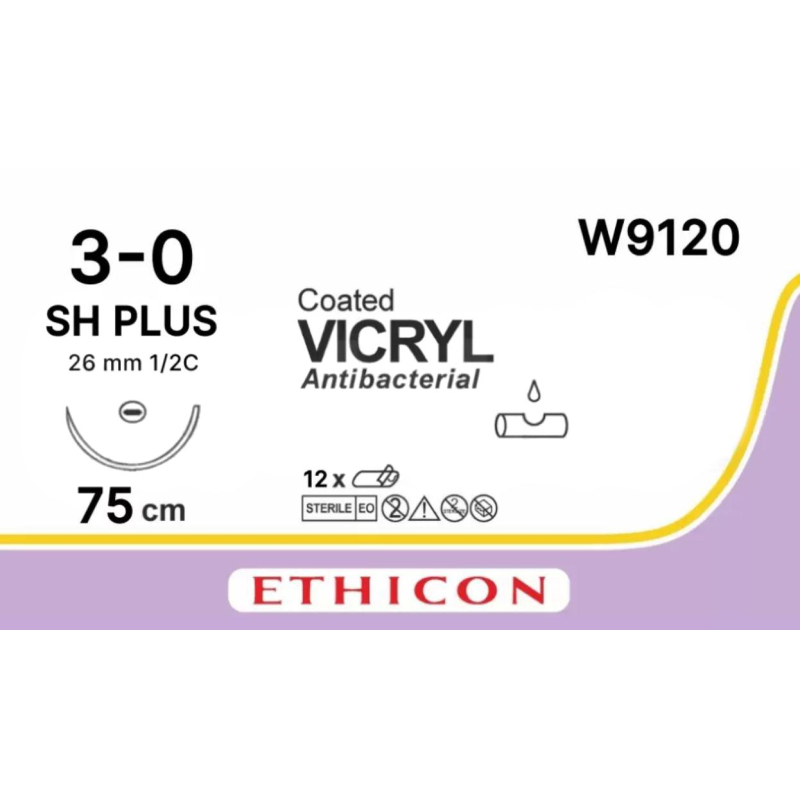 Шовный материал ВИКРИЛ 3/0, 75 см, кол. 26 мм, 1/2 W9120 12 шт./уп.