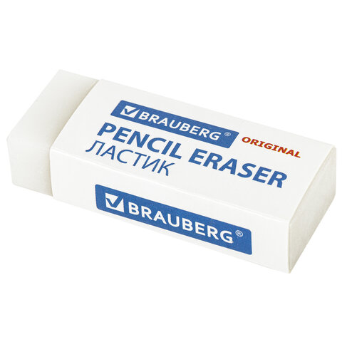 Ластик BRAUBERG EXTRA, 45х17х10 мм, белый, прямоугольный, экологичный ПВХ, картонный держатель, 2280