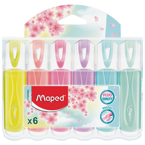 Набор текстовыделителей MAPED 6 шт., АССОРТИ, "FLUO PEP'S Pastel", линия 1-5 мм