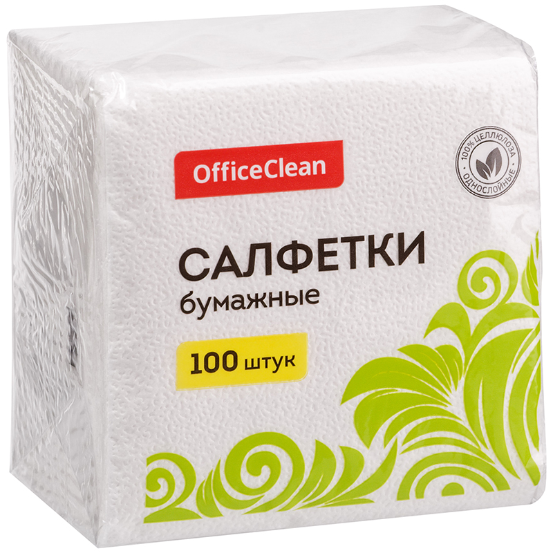 Салфетки бумажные 1 слойн., 24*24см, белые, 100шт.