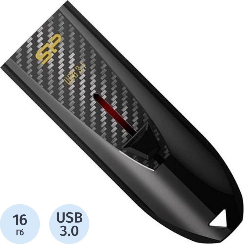 Флеш-память Silicon Power Blaze B25 16Gb/USB 3.2/Черный (SP016GbUF3B25V1K)