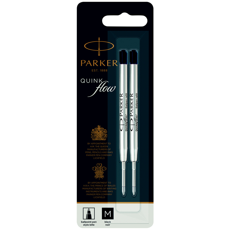 Стержень шариковый объемный Parker "QuinkFlow Ball Point" черный, 98мм, 1,0мм, метал. корпус, 2шт.,